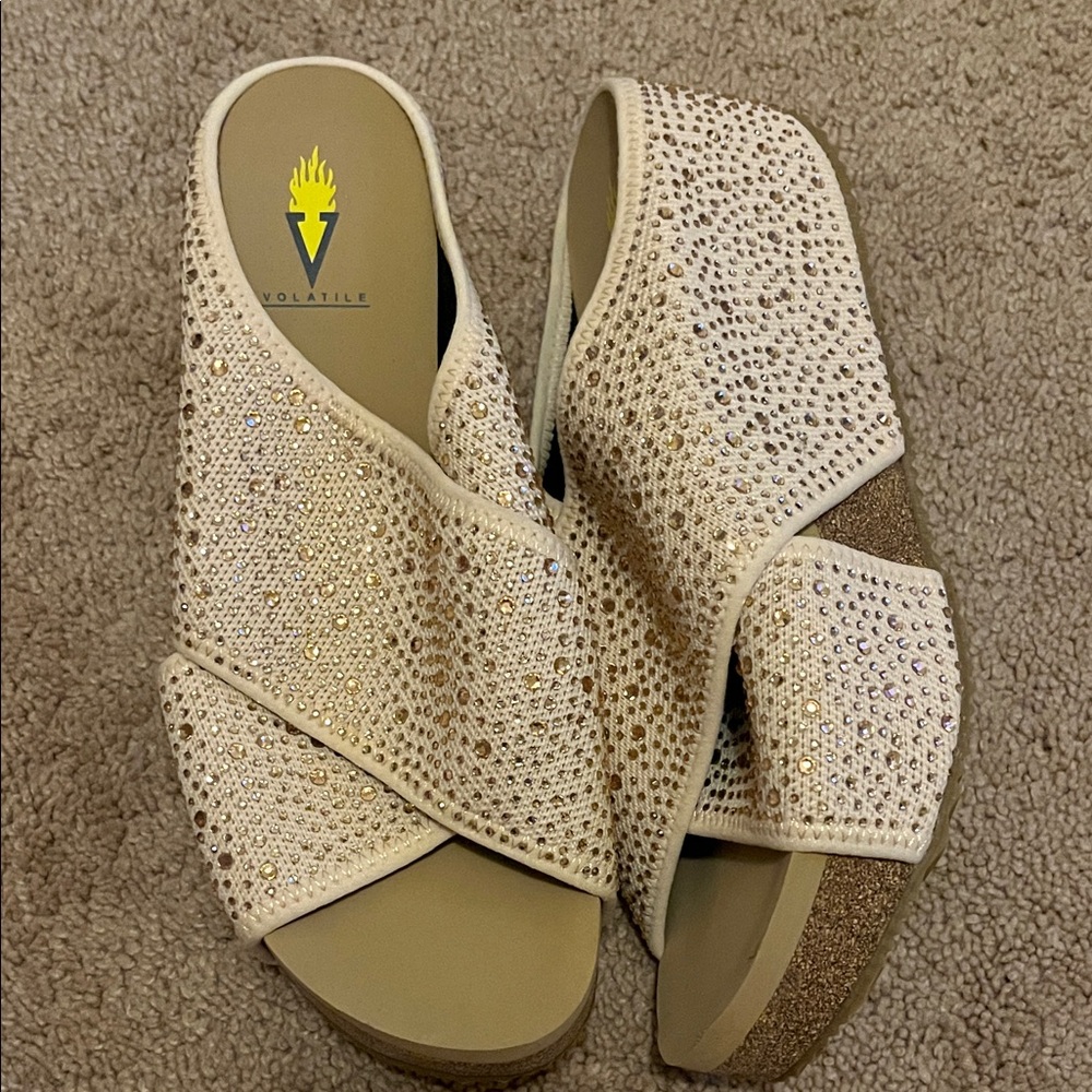 Volatile Sparkling Cream Slide Sandals